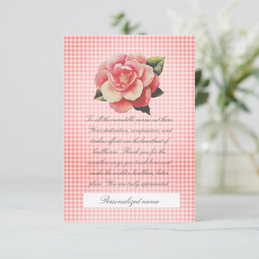 Flat Dankeschön Card Rosa Gingham Dankeskarte (Stehend Vorderseite)