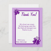 FLAT Dankeschön Karte Lila Frühlingszeit Schmetter (Vorne/Hinten)