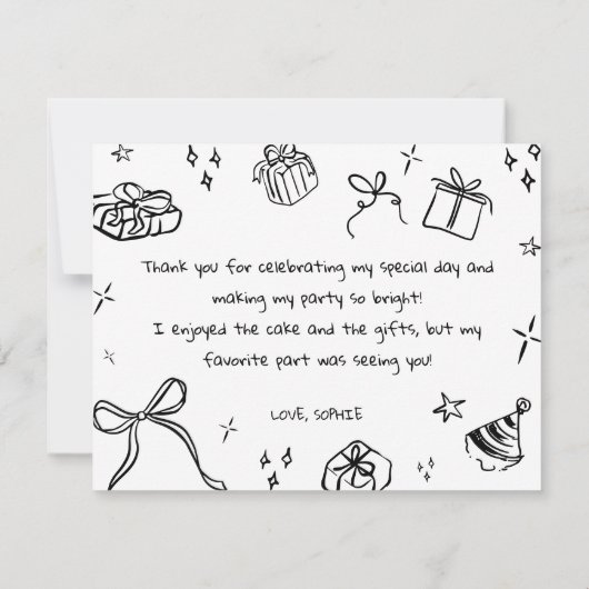 Flat Dankycard, Hand gezogen Dankeskarte (Rückseite)