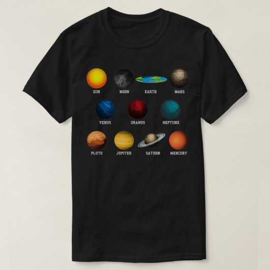 Flat Earth and Planets Funny Flat Earls T-Shirt (Design vorne)