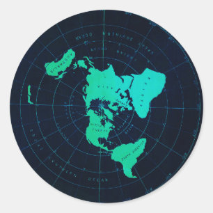 Flat Earth Map (Azimuthal äquidistant-Projektion) Runder Aufkleber