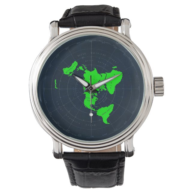 Flat Earth Map Disk Wrist Watch Armbanduhr (Vorderseite)