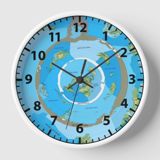 Flat Earth Map Wanduhr (Vorderseite)