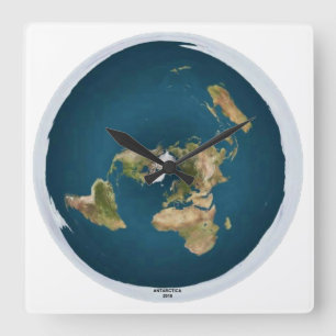Flat Earth Square Wall Clock Quadratische Wanduhr