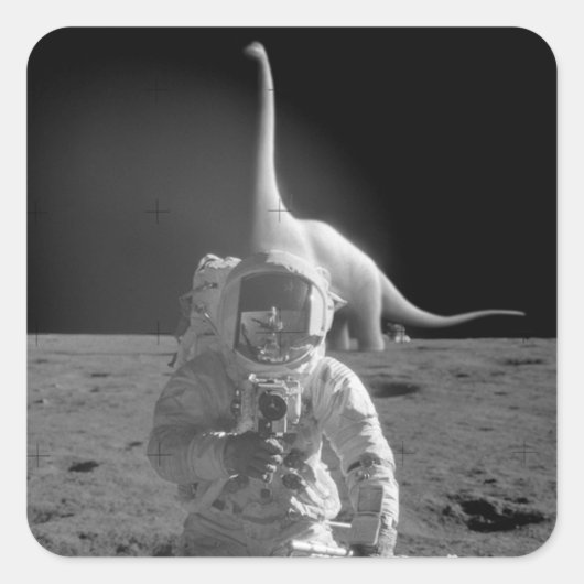 Flat Earth Stickers: Dinosaurier auf dem Mond Quadratischer Aufkleber (Vorderseite)