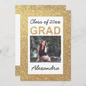 Flat Gold Sparkle Glitzer 1 Foto Abschluss Einladung (Vorne/Hinten)