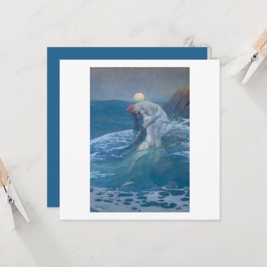FLAT GREETING CARD : DIE MERMAID : HOWARD PYLE KARTE (Vorderseite/Rückseite Beispiel)