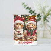 Flat Holiday Card, Meowy Christmas Feiertagskarte (Stehend Vorderseite)