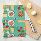 Flat lay pattern of Italian food including wine Geschirrtuch (Viertel Falte)