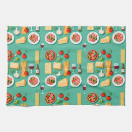 Flat lay pattern of Italian food including wine Geschirrtuch