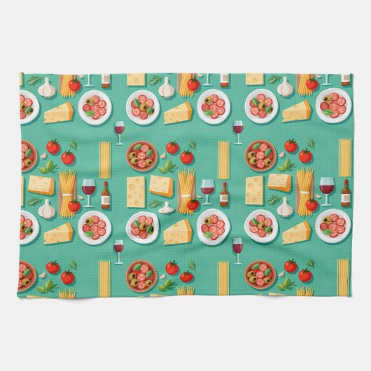 Flat lay pattern of Italian food including wine Geschirrtuch (Horizontal)