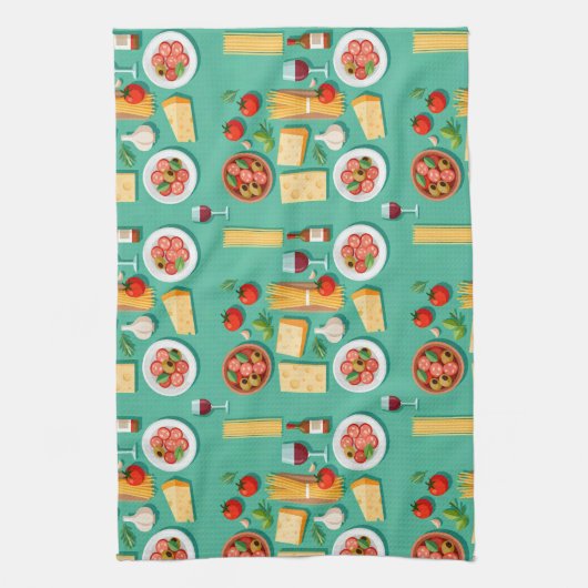 Flat lay pattern of Italian food including wine Geschirrtuch (Vertikal)