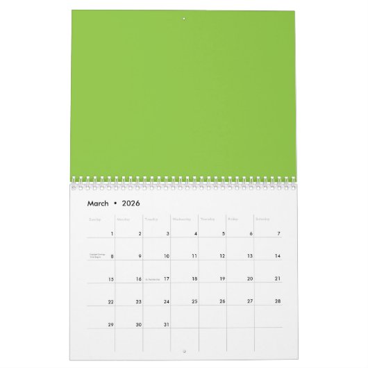 Flat Lime Green Background – School Texture Kalender (Mär 2026)