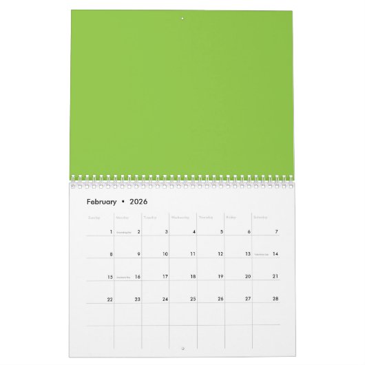 Flat Lime Green Background – School Texture Kalender (Feb 2026)