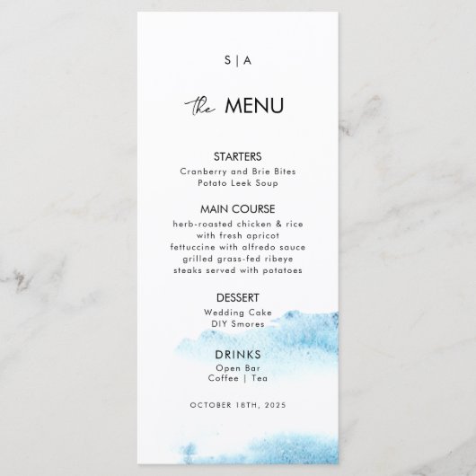 Flat Menu für eine moderne Hochzeit. Menükarte (Vorderseite)
