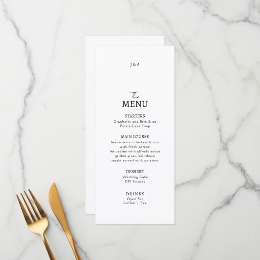 Flat Menu Hochzeit Minimalistisch modern. Menükarte (Vorderseite/Rückseite Beispiel)