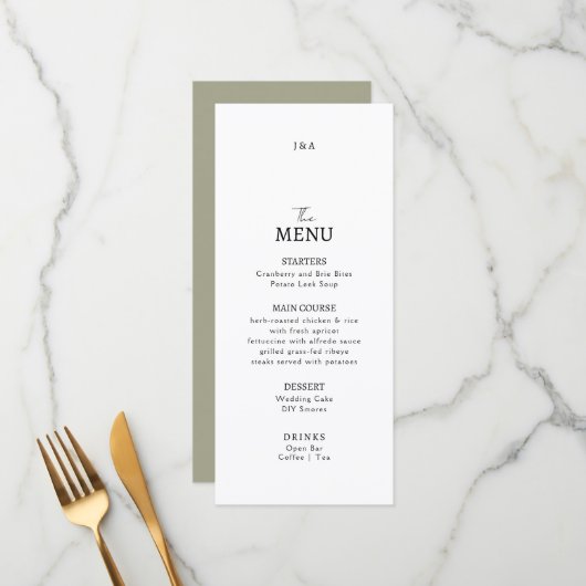 Flat Menu Hochzeit Minimalistisch modern. Menükarte (Vorderseite/Rückseite Beispiel)
