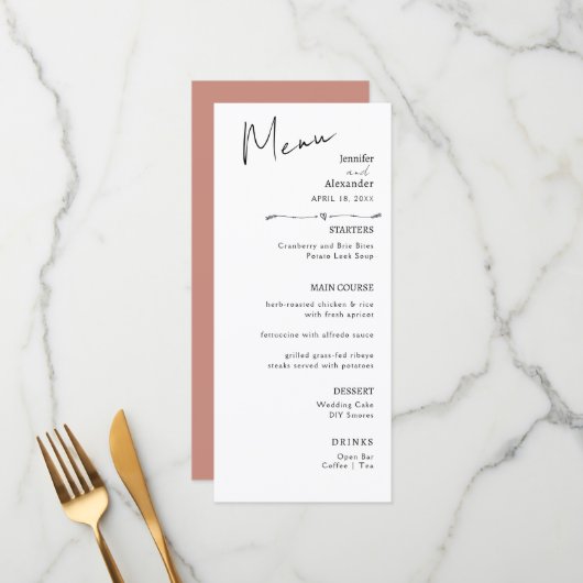 Flat Menu Hochzeit Minimalistisch modern. Menükarte (Vorderseite/Rückseite Beispiel)