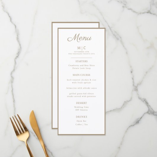 Flat Menu Hochzeit Minimalistisch modern. Menükarte (Vorderseite/Rückseite Beispiel)