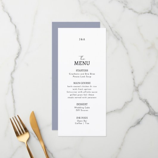 Flat Menu Hochzeit Minimalistisch modern. Menükarte (Vorderseite/Rückseite Beispiel)