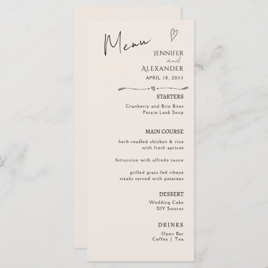 Flat Menu Minimalistisch moderne Kalligraphie, Hoc Menükarte (Vorne/Hinten)