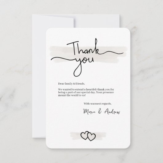 Flat Minimalistic Thank You Card With Hearts Dankeskarte (Vorderseite)