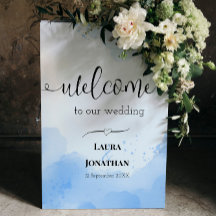 Flat Modern Watercolor Blue Wedding Willkommen