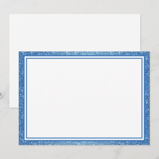 Flat Note Card Blue Glitzer Border Mitteilungskarte (Vorne/Hinten)