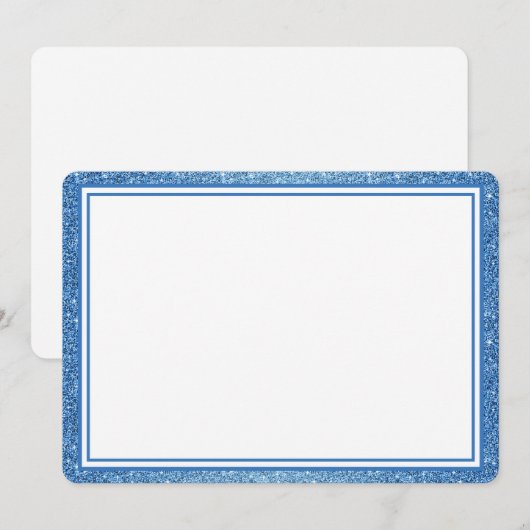 Flat Note Card Blue Glitzer Border Mitteilungskarte (Vorne/Hinten)