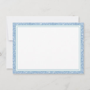Flat Note Card Light Blue Glitzer Border Mitteilungskarte