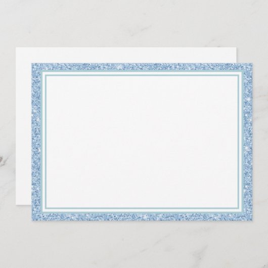Flat Note Card Light Blue Glitzer Border Mitteilungskarte (Vorne/Hinten)