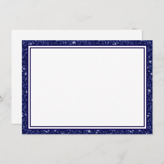 Flat Note Card Navy Blue Glitzer Border Mitteilungskarte (Vorne/Hinten)