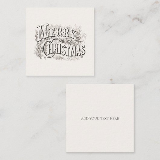 FLAT NOTECARD : VINTAGE "MERRY CHRISTMAS" MITTEILUNGSKARTE (Vorne/Hinten)