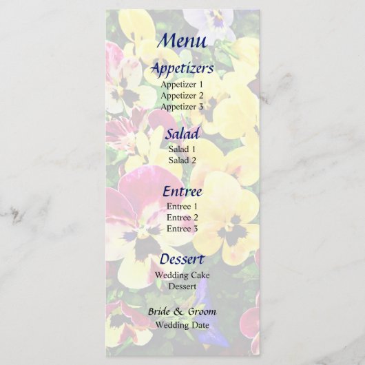 Flat of Stiefmütterchen Mixed Colors Wedding Menu Menükarte (Vorderseite)