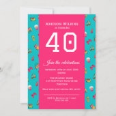 Flat Party Einladung - Hot Pink 90er Retro-Spaß (Vorderseite)