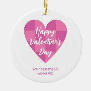 Flat Pink Happy Valentine's Day Keramik Ornament