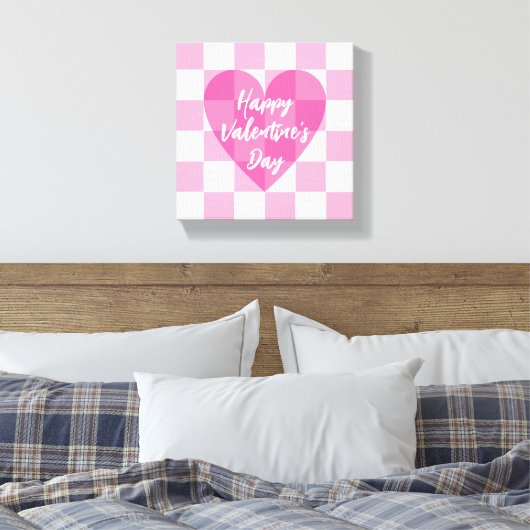 Flat Pink Heart Checkered Happy Valentine's Day Leinwanddruck (Insitu (Schlafzimmer))