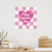 Flat Pink Heart Karo Glücklicher Valentinstag Poster (Küche)
