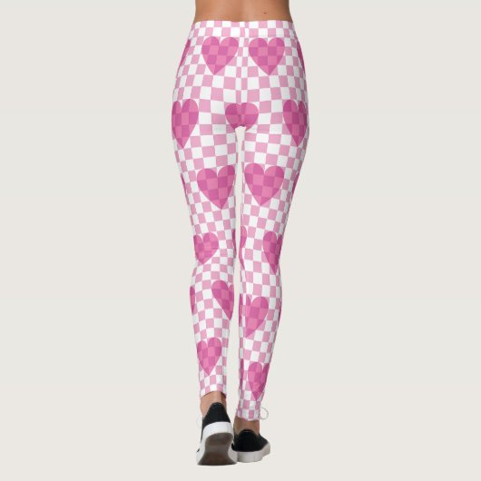 Flat Pink Heart Karo Muster Leggings (Rückseite)