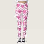 Flat Pink Heart Karo Muster Leggings (Vorderseite)