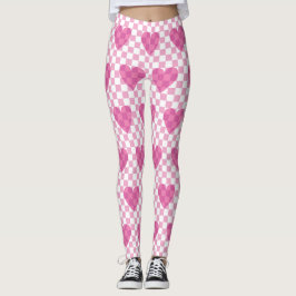 Flat Pink Heart Karo Muster Leggings