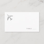 Flat-Platzkarte mit Silver Travel Theme Airplane Platzkarte (Vorderseite)