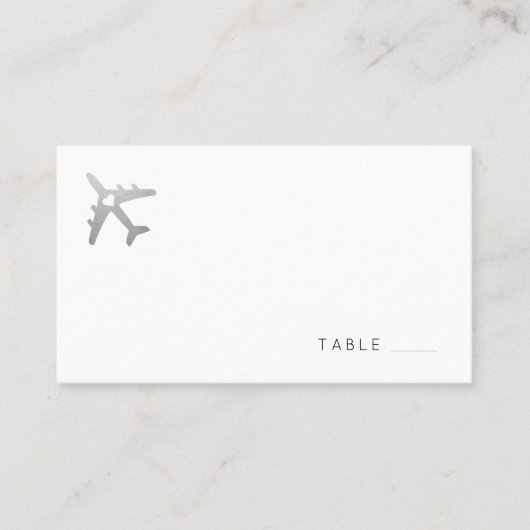 Flat-Platzkarte mit Silver Travel Theme Airplane Platzkarte (Vorderseite)