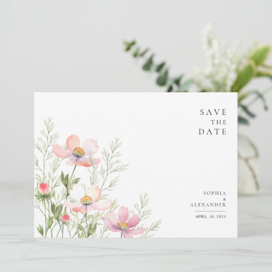 Flat Save the Date Card für eine Wildblume Hochzei (Stehend Vorderseite)