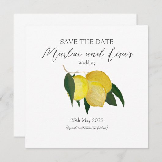 Flat Save the Date Card - Ölgemalte Zitronen (Vorne/Hinten)