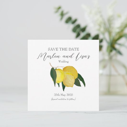 Flat Save the Date Card - Ölgemalte Zitronen (Stehend Vorderseite)