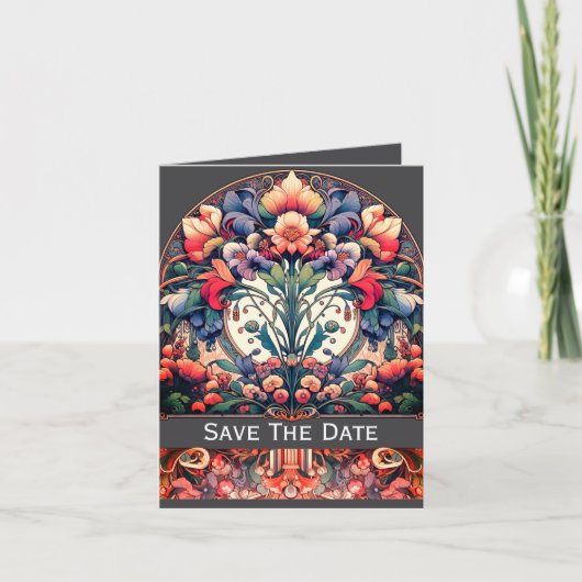Flat Save the Date geklappte Karte Mucha Style (Vorderseite)