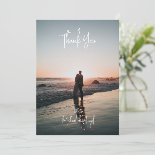 Flat Simple Wedding Foto Danke Karte (Stehend Vorderseite)