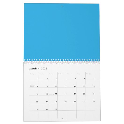 Flat Sky Blue Background – Wedding Texture Kalender (Mär 2026)