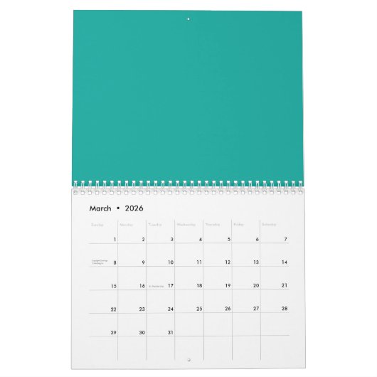 Flat Teal Background – Back-to-School Texture Kalender (Mär 2026)